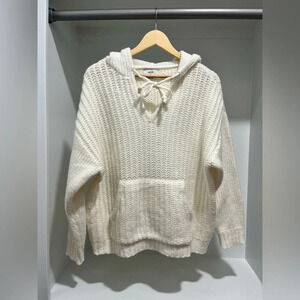 Aerie Street Cream Wool Blend Oversized Chunky Knit Sweater Hoodie S NWOT